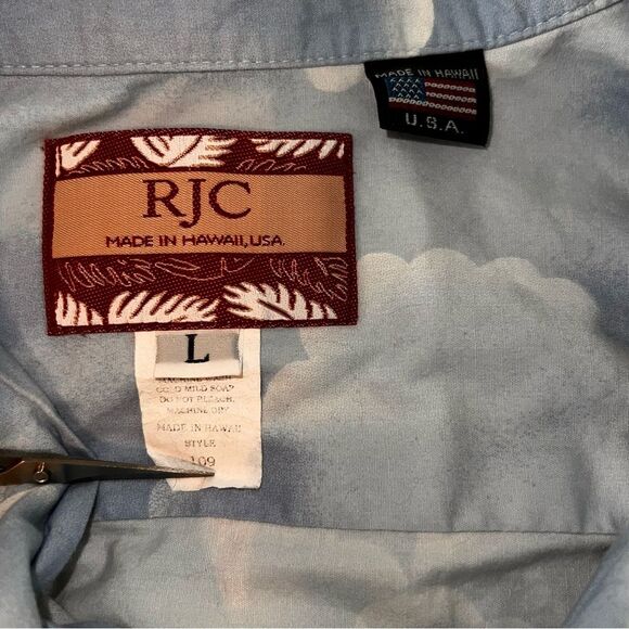 Vintage RJC Hawaiian Button Front Shirt Large Blue Cotton - Picture 3 of 11